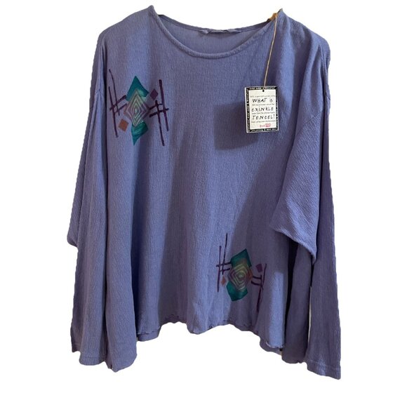 VTG Blue Fish Crinkle Tencel Shirt Women's 2X Lavender Artsy Sustainable NWT - Picture 1 of 12
